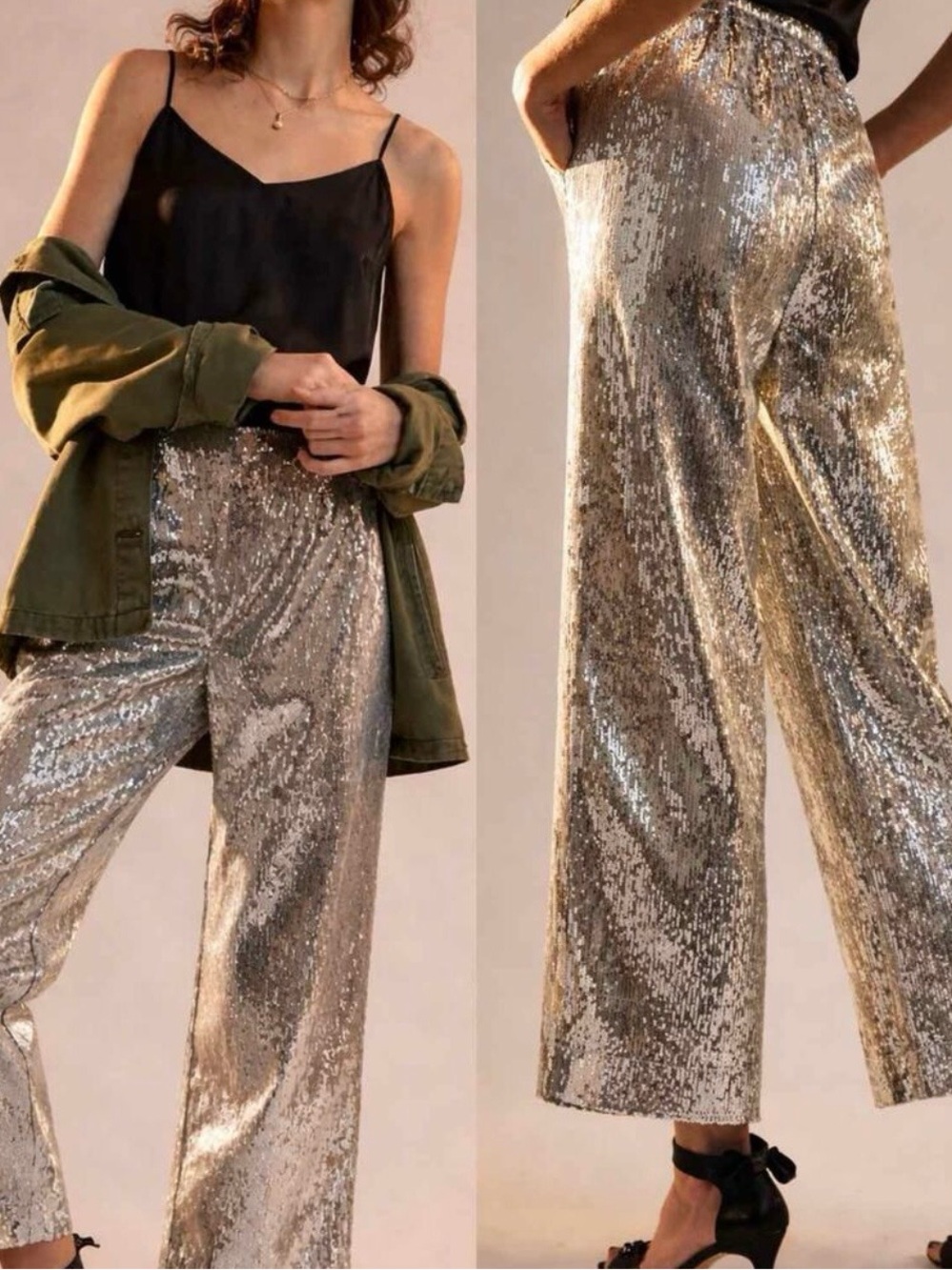 NWT Anthropologie Porridge Sz S Sequin Wide-Leg Pants - Silver